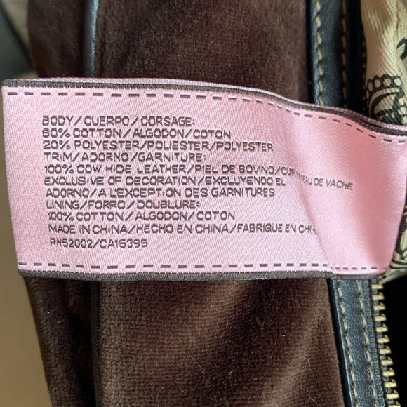 Nwt juicy couture espresso velour hobo shoulder bag rare vintage - Picture 8 of 9